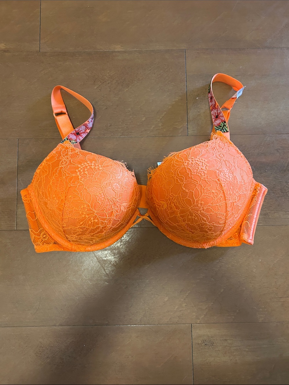 Victoria's Secret Neon Orange Lace Push-Up Bra